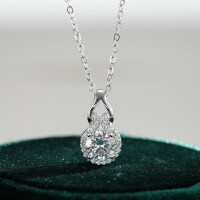 925 Sterling Silver 1ct Moissanite Necklace, Classic Gourd Pendant-1-carat necklace (eight hearts and eight arrows zircon)  925 silver