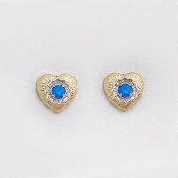wholesale S925 Gold-Plated French Light Luxury Two-Tone Heart-Shaped Blue Opal Wire Drawing Process Earrings-Heart Blue Opal Earrings 925 Silver