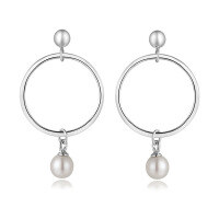 wholesale 925 Sterling Silver Fashion Earrings for Women, Elegant and High-End Minimalist Pearl Hoop Earrings – Wholesale-Platinum>925 silver