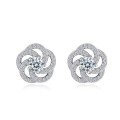 wholesale S925 Silver Plated White Gold Moissanite Rose Flower Stud Earrings Rotating Minimalist Sparkling-0-4