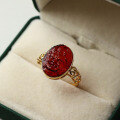 wholesale S925 silver natural blood amber ring with Dàhēitiān carving, adjustable live opening, new Chinese style wholesale-0-0