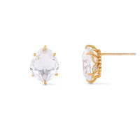 wholesale 14K Gold Plated S925 Sterling Silver Earrings with Natural White Crystal, Hollow Floral Shiny Jewelry, Direct from Manufacturer-White crystal earrings 925 silver