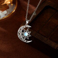 wholesale 925 Sterling Silver Cross-Border European and American Star Moon Pendant Choker Necklace with Synthetic Moonstone Hollow-Out Fashion Viral Item for Women-0-2
