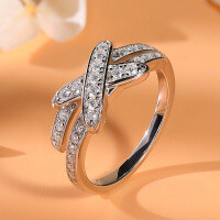 wholesale [18K Gold Plated] Cross Moissanite Ring S925 Sterling Silver Wholesale Dropship-Platinum Port 10 (US$4.75)