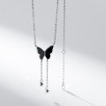 wholesale S925 Sterling Silver Exquisite Black Butterfly Light Bead Tassel Pendant Necklace Women's High-End Sense Collarbone Chain Y00751-0-2