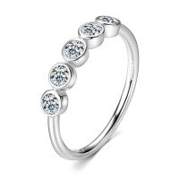 S925 Silver Seven-Flower Semi-Ring with Moissanite-Interlocking elements [K White Gold]  $8
