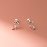 wholesale S925 Sterling Silver Sweet and Lovely Single Diamond Star Threaded Ear Stud Design Earrings for Women M05284-S925 silver pair 925 silver