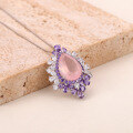 wholesale S925 Sterling Silver Luxury Natural Topaz Necklace with Large Main Stone Pendant, Pink Amethyst Inlay, Original Design for Women-0-2