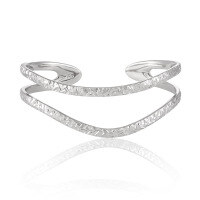 wholesale S925 Sterling Silver Double-Layer Line Openwork Bracelet for Women, Minimalist Style, Small Carved Pattern Bangle-Platinum 925 silver