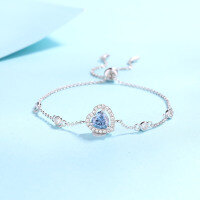 wholesale PT950 gold plated 925 sterling silver women's moissanite heart-shaped bracelet simple and sweet gift ready-to-ship wholesale-1 carat blue moissanite &gt; 925 silver