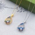 wholesale S925 Sterling Silver Chalcedony Drop Enamel Pearl Butterfly Necklace Fashion National Trend Style Niche Design Collarbone-0-0