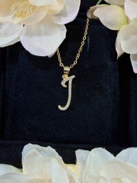 S925 Silver 18k Gold-Plated Moissanite Alphabet Pendant Necklace, DIY Gift.-J> Golden