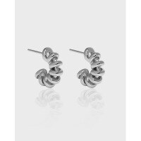 wholesale S925 Sterling Silver Korean Version Ins Small and Unique Design Minimalist Versatile Twisted Telephone Hoop C-Shaped Textured Earrings for Women-Platinum [with sterling silver ear plugs] &gt; 925 silver