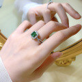 wholesale S925 Silver Square-Cut 7*7 Emerald Luxuriously Bezel-Set European and American Style Ring for Women-0-3