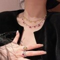 wholesale S925 Sterling Silver Shimmering Collarbone Chain for Women with a Whitening Effect·Star-filled Red Corundum Color Naked Diamond Pendant-0-1