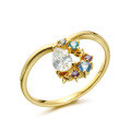wholesale 14K gold plated 925 silver, Dully Jewelry Japanese minimalist teardrop-shaped multicolored zircon ring for women-0-1