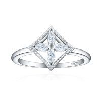 wholesale S925 silver European and American personality square diamond pure silver women's ring cold style marquise zircon four-leaf clover ring high version-Platinum US size 5#
