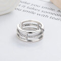 wholesale S925 silver retro antique geometric multi-layer linear inlaid black zirconia trendy versatile open ring-0-2