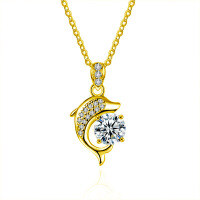 S925 Sterling Silver Moissanite Dolphin Pendant Necklace, Cross-Border Wholesale-Dolphin Necklace (Gold)  1-Carat Moissanite