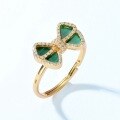 wholesale S925 Sterling Silver Metal Korean and Japanese Light Luxury Vintage Bow Ring with Malachite, Elegant and Sweet Ring for Cross-Border Supply-0-2