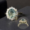 wholesale 925 Sterling Silver Forest Style Fresh and Ins-style Gemstone Ring with Natural Moss Agate and Gold Tone-0-2
