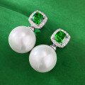 wholesale S925 Sterling Silver New Simulated Emerald Pearl Ear Studs Earrings, Small and Exquisite Style-0-2