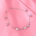 wholesale S925 Sterling Silver Small Fresh Butterfly Flower Bracelet for Women, Simple Forest-style Crown Pink Diamond Jewelry Valentine's Day Gift-0-1