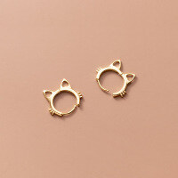 wholesale S925 silver cute hollow-out cat ear short stud earrings summer Korean style women sweet ear accessories G9806-S925 Silver Earrings Gold>925 Silver