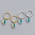 wholesale S925 Sterling Silver, Korean Style Minimalist Elegant Oval Ear Clasp Retro Green Pendant Earrings for Women M01334-0-0