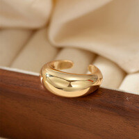 wholesale S925 Sterling Silver Arc-Shaped Smooth Ring for Women, Korean Style Fashion Trend Street Photography Adjustable Open Band Index Finger Ring-Copper with gold plating Adjustable opening