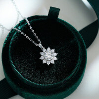 S925 Silver Pendant with 0.5ct Moissanite Necklace for Women, Classic Round Snowflake Design, Drop Shipping-50mm Distributor Chain (Simulated Diamond)  925 Silver