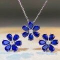 wholesale 925 Sterling Silver Flower Necklace for Women with Deep Blue Gemstone Pendant HW Style Forget-Me-Not Chain Cross-Border European and American Collar Chain Wholesale-0-2