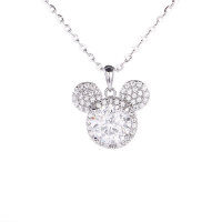 S925 Sterling Silver Mickey Mouse Full Moissanite Pendant Necklace-[Super Sparkling Zircon] 1 Carat Necklace  925 Silver