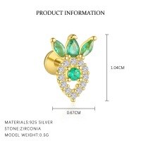 wholesale S925 Sterling Silver Wholesale Women's Earrings With Green Zircon, Irregular Design For Luxurious Style-E4843-Gold/Single 925 Silver
