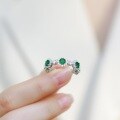 wholesale S925 Sterling Silver Women's Luxury Lab-Grown Emerald Ring Full Diamond Micro-Paved Band High-End Index Finger Ring Wholesale-0-1