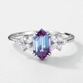 wholesale S925 Sterling Silver Cross-Border New Simple Geometric Lab-Grown Alexandrite Fashion Trend Ring Live Streaming Supply-0-2