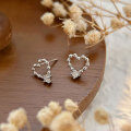 wholesale 999 Silver Hollow Heart Stud Earrings for Women, Simple and Elegant, Light Luxury Ear Bone Piercing, Korean Style Fashion Jewelry-0-1