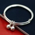 wholesale 9999 Pure Silver Solid Round-bell Baby Bracelet with Bells for Boys and Girls, Children's Festival Gift-0-10