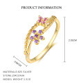 wholesale S925 Sterling Silver Adjustable Floral Ring with Colorful Zirconia, Elegant Nature-Inspired Design-0-9