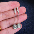 Sterling Silver Moissanite Earrings, Bull Head Dangle with Tassels, Direct Factory Sale-0-3