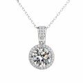 wholesale S925 Sterling Silver Moissanite Round Halo Necklace for Women, 1 Carat D Color, Luxury Advanced Collarbone Chain with Four-Prong Pendant and Full Diamond Accents-0-4