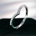 925 Silver Moissanite V-Shape Single Row Crown Princess Ring Stackable Solitaire-0-1