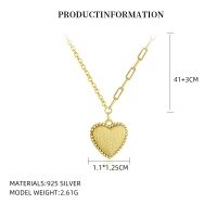 wholesale S925 Sterling Silver New Wholesale, Brushed Heart Pendant, Pearl-edged Luxury Feel Small Women's Choker Necklace-A4284_24K yellow 0.05 micron plating_swimming paint_palladium base 925 silver
