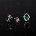 wholesale S925 sterling silver moissanite necklace with colored gemstone emerald pendant, sunflower earrings, and open ring-0-10