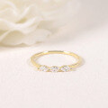 wholesale S925 sterling silver and gold-plated three-stone oval moissanite ring, Golden Dawn series, thin band-0-2