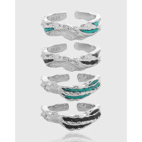 wholesale S925 Sterling Silver Dark Ins Niche Design Irregular Texture Glaze Drip Open Ring for Women-HJZ1796【Type A Black】 Adjustable opening