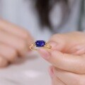 wholesale 925 Silver Minimalist Geometric Natural Lapis Lazuli Ring, Vintage Style Elegant Temperament, Niche Hand Accessory Wholesale-0-3