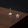 wholesale 999 Silver Minimalist Sweet Ins Style Niche Design Single Diamond Hollowed-out Five-pointed Star Ear Studs M06041-0-4