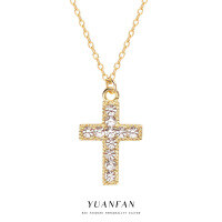 wholesale S925 Sterling Silver Full Diamond Pendant Cross Necklace for Men and Women, an Ins Cross-Border New Accessory-A628A_Sterling Silver Gold Plated Cross Necklace 925 Silver