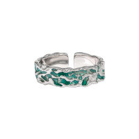 wholesale S925 Sterling Silver 758 Peppermint Wave Niche Design Irregular Textured Glazed Luxury Ring for Women-Platinum [Green glaze dripping] Opening adjustable